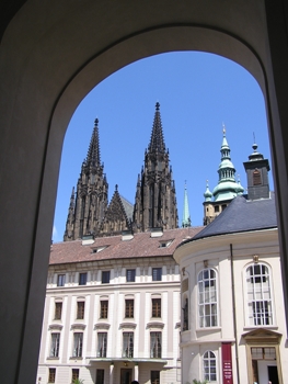 This photo of Prague was taken by photographer S. Psotov of Trnava, Slovakia.  The spires of St Vitus' Cathedral can be seen in the background.